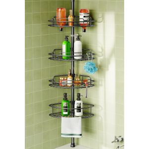 SUBZONAL-Etagere Douche Telescopique Angle: 4 Etages en Metal Etagere Salle de Bain Sans Percage, Bathroom Rangement Pour Shampoings, Savons & Gels de Douche &iquest; Longueur Reglable 121-314 cm, Noire - Neuf