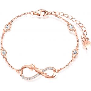Eryi-Bracelet De Femme Fille, Bracelet En Argent 925, Bracelet De Symbole Infini Et De Chat Mignon, Zircon Incrusté, Chaîne Ajustable, Bracelet Animal Au Design Unique, Argent, Or Rose, Or - Neuf