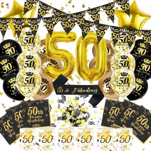 Ayuhr-Decoration Anniversaire 30 Ans Femme Homme, Decoration Table Happy 30th Birthday Produits Personnalisés Echarpe Bannière Serviette Lanterne Confetti Ballon Noir Et Or (Kit Deco Anniversaire 30 - Neuf