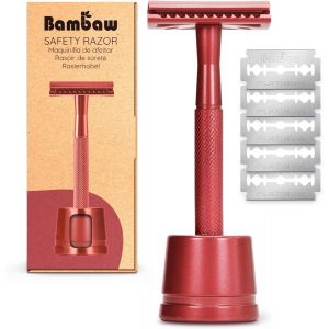 Rasoir De Sécurité En Métal Rouge Avec Stand & 5 Lames Rasoir De Sûreté Rasoir Pour Homme Et Femme Rasage Manuel Beauté Zéro Déchet Rasage Barbe Rasoir Barbier Rasage Traditionnel - Neuf