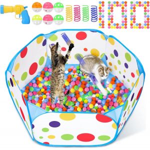 LETNERNY-Piscine À Balles Pour Chat Avec 106 Balles Et 4 Jouets À Ressort Pour Chat, Jouets Interactifs Pour Chats Ennuyés D'Intérieur Pour Chat Ennuyé, Jouet D'Enrichissement Pour Chat Pour S'Amuser - Neuf