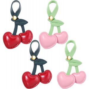 KAL-Lot De 4 Jolies Breloques De Sac À Main En Cuir Synthétique Léger Pour Femme - Porte-Clés Élégant Et Léger En Forme De Fruit Pour Clé De Voiture, Portefeuille, Sac À Dos, Sac À Main - Neuf