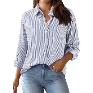 Utigh-Chemisier Femme Chic Et Élégant À Manches Longues Chemise À Rayures Avec Boutons Blouse Col En V Décontracté Haut - Neuf