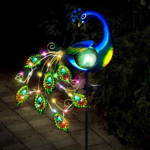 Lampe Solaire De Jardin, Statue Paon En M&eacute;tal Lumi&egrave;re Solaire Exterieur, &Eacute;clairage &Eacute;tanche Lampes Chemin Paysage, Ip65 Paon Poteaux Lumineux Veilleuse D&eacute;corative De Jardin Pour Pelouse Patio - Neuf