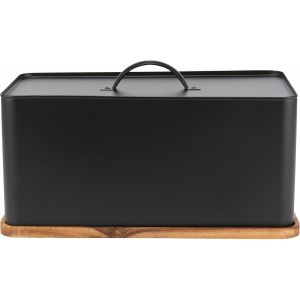 Bw13564eu7 Toronto Bo&icirc;te &Agrave; Pain Avec Planche &Agrave; D&eacute;couper Bo&icirc;te De Rangement De Comptoir Avec Base En Bois Pour Couper Et Servir, Conteneur Rectangulaire De Porte-Pain, Facile &Agrave; Nettoyer, Noir - Neuf