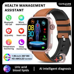 2025 nouveau pour Xiaomi lipides sanguins test d'acide uricique montre intelligente hommes ECG + PPG pression art&eacute;rielle SP02 Bluetooth appel sant&eacute; smartwatch Brown-Leather Precision Health - Neuf