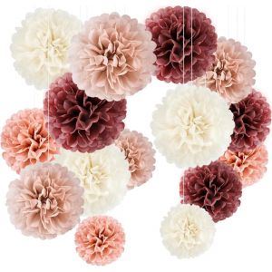 Mevronisshop-20pcs Pompon Papier De Soie En 4 Couleurs&iquest;Pompon Papier Soie&iquest;Suspension Boule,Fleur Papier Decoration&iquest;Papier Crepon,Decoration Bapteme Fille,Devenez Une D&eacute;coration Belle Et Romantique - Neuf