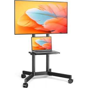 MEVRONISSHOP-Support TV sur Pied pour T&eacute;l&eacute; de 32 &agrave; 75 Pouces, R&eacute;glable en Hauteur Support TV roulettes Pied TV avec Etag&egrave;re Chariot Meuble TV Jusqu '&agrave; 40 kg, Max VESA 400x400mm - Neuf