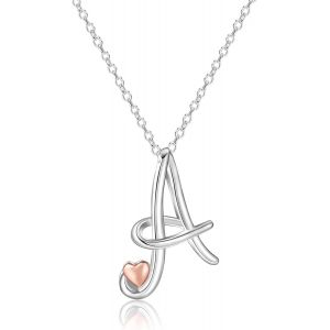 Asas-Collier Avec Initiale En Argent Pour Femme,Bijoux Plaqués Argent Sterling | Collier Avec Pendentif Classique Avec Lettre Et Nom Et C?ur En Or Rose,Chaîne De 20 Pouces - Neuf