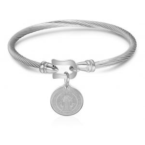 Bracelet Médaille Saint Benoît En Acier Inoxydable Pour Femme - Neuf