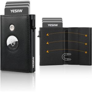 Airtag Porte Carte Homme Slim Portefeuille Homme Pop Up Pour 10 À 12 Cartes, Portefeuilles Et Porte-Cartes Magnétique Avec Blocage Rfid & Monnaie Zippée Fenêtre D'Identification (Noir) - Neuf