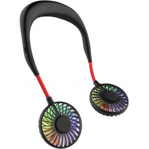 Ventilateur de cou, ventilateur portable, mini ventilateur USB, ventilateur de cou rechargeable portable, refroidisseur d'air à double tête à 3 vitesses pour camping en plein air, bureau, noir - Neuf