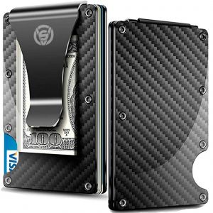 RFID en Fibre de Carbone de Portefeuille pour les Hommes - Mince en Aluminium en M&eacute;tal porte-monnaie en Blanc, avec un Design Minimaliste, L&eacute;ger et Durable - Neuf