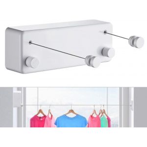 Étendoir à linge rétractable blanc pour intérieur et extérieur - Robuste - Neuf