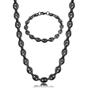 Eryi-Chaine Maille Grain De Café Homme Collier Et Bracelet En Acier Inoxydable, 6mm 9mm 11mm Argent/Or/Noir - Neuf