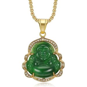 Trahoo-Collier Bouddha Rieur, Lucky Bouddha Collier Jade Bouddha Collier Zircone Cubique Bouddha Vert Collier Bouddha Collier Pour Femmes Bouddha Bijoux Bonne Chance Cadeaux - Neuf