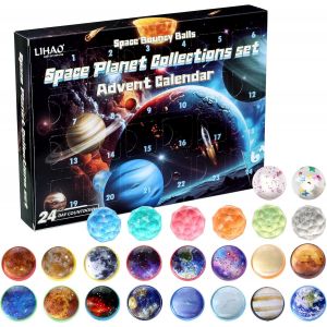 JEXNOVASHOP-Calendrier de L'Avent 2025,24 Pcs Balles Rebondissantes en Caoutchouc, Espace et Plan&egrave;tes,Cadeaux No&euml;l pour Enfants - Neuf