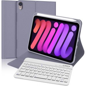 Clavier couvercle Bluetooth pour iPad Mini 7 g&eacute;n&eacute;ration 8,3"" 2024 - Avec fente &agrave; stylo, italien QWERTY clavier ergonomique portable magn&eacute;tique amovible pour iPad Mini 6 / 7 Gen 8,3"" (violet lavande) - Neuf