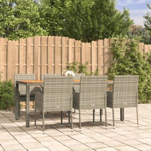 Prolenta Premium - Ensemble &Agrave; Manger Jardin Et Coussins 7 Pcs Gris Rotin - Neuf