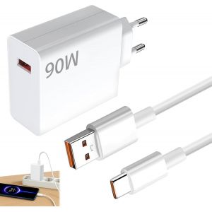 90W Chargeur Rapide avec C&acirc;ble USB C 1m pour Xiaomi Redmi 14C 13C Note 14 13 12S 11S 10 9 Pro,Chargeur Charge Rapide USBC pour Xiaomi 15 14 13 Ultra POCO F6 X7 F7 Pro - Neuf