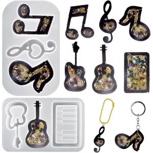 6 Pieces Moule Shaker Resine Epoxy Note De Musique Guitare Moules En Silicone Shaker Quicksand Resin Molds Moulage De Bijoux Moule De Coul&eacute;e Pour Porte-Cl&eacute;s Pendentif - Neuf
