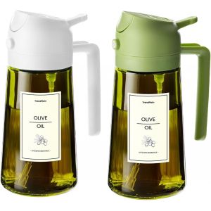 Eryi-Spray Huile Cuisine 470ml U2013 Vaporisateur Huile Air Fryer 2-En-1 Pour Cuisson, Salades, Vinaigre Et Accessoire Cuisine Avec Stickers, Protection Contre La Lumière - Blanc & Vert - Neuf