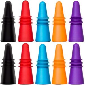 Lot De 10 Bouchons À Vin Réutilisables En Silicone Avec Bouchon En Liège Pour Conserver La Fraîcheur Du Vin ¿ Rouge, Bleu, Orange, Violet, Noir - Neuf