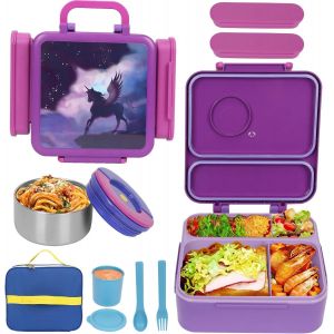 Boîtes Bento Enfant, 1313ml Lunch Box Avec Bol Thermique, Boite Repas Box Avec Couverts, Boîte À Casse-Croûte, Boîte À Sauce Et Sac Et 2 Compartiments, Pour La Maternelle, L'école - Neuf