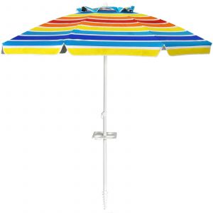 Parasol De Plage Inclinable 2,2 M Avec Porte-Gobelet Pratique Et Protection Solaire Upf50 En Polyester Multicolore Helloshop26 20_0013000 - Neuf