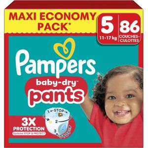 Pampers Baby-Dry Pants Taille 5, X 86 Couches-Culottes, 11kg-17kg, Maintien 360&deg; Pour Aider &Agrave; &Eacute;viter Les B&acirc;illements Et Les Fuites - Neuf