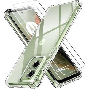 ELVORIX-3 en 1 Coque pour Motorola Moto G55 5G avec 2 Pi&egrave;ces Verre Tremp&eacute;, Ultra Transparent &Eacute;tui de Protection en Silicone Antichoc, Souple TPU Anti-Rayures Bumper Housse - Neuf
