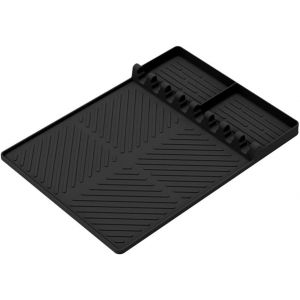 LETNERNY-Tapis De Grille En Silicone Pour Grille De Barbecue, Support De Spatule En Silicone Pour Protéger L'Étagère Latérale Du Barbecue (Noir) - Neuf