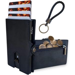 Portefeuille Minimaliste Pour Homme Et Femme - Blocage Rfid, Aluminium Et Cuir - Porte-Monnaie Avec Grande Capacit&eacute;, Design Fin Et &Eacute;l&eacute;gant - Porte-Cartes Automatique Avec Porte-Cl&eacute;s, Noir - Neuf