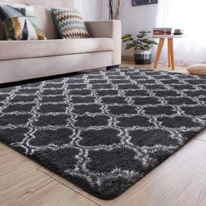 Sjzg-Tapis Salon - Tapis Moelleux Modernes Grand Tapis Chambre En Peluche Antid&eacute;rapant D&eacute;coratif Accueil(185 * 185cm, Noir) - Neuf
