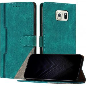 Kal-&Eacute;tui Pour Samsung Galaxy S6 Edge, Housse En Cuir Pu Avec [Protection Antichoc Tpu] [Fonction Support] [Porte-Cartes ] Antichoc Magn&eacute;tique Coque Pour Galaxy S6 Edge - Vert - Neuf