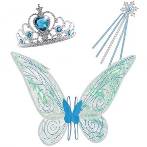 HJLIAN Ensemble de 3 costumes de princesse et de fee pour filles, comprenant des ailes de papillon, une couronne, une baguette magique et un ange. Accessoires de jeu de role, cadeaux pour enfants. - Neuf