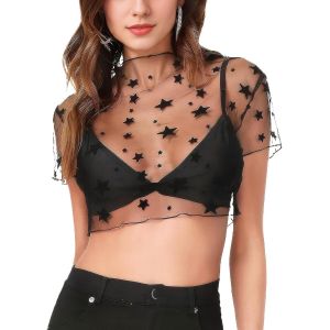 Utigh-Haut En Maille Transparente Pour Femme - Noir - Manches Longues - Transparent - Léger - Transparent - Tulle - T-Shirt En Maille - Tunique Décontractée - Neuf