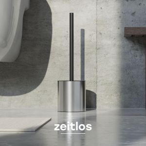 Balayette WC Silicone - Brosse Toilettes WC avec Support Acier INOX et Couvercle Anti-&Eacute;claboussures - Design &Eacute;l&eacute;gant et Pratique (Argent) - Neuf