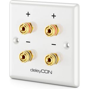 Prise Murale Multim&eacute;dia Raccordement Haut-Parleurs Enceintes Plaque Murale avec Prises Banane pour 2 Haut-Parleur (Rouge/Noir) - Hifi Surround Sound System Home Cin&eacute;ma - Neuf