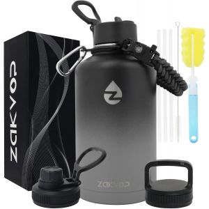 Subzonal-Gourde Isotherme 2l, Bouteille Isotherme Avec Pailles Et 3 Couvercles, Gourde Inox Avec Poign&eacute;e En Paracorde, Gourde 2l &Eacute;tanche Sans Bpa - Neuf