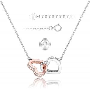 Kal-Collier Coeur Argent Sterling 925 Pour Femme Colliers D'amour Or Rose Argent 925 Pendentif Coeur Bijoux Chaîne Femme Coeur Cadeau Pour Petite Amie/Fille/Mère Anniversaire Fête Mères - Neuf