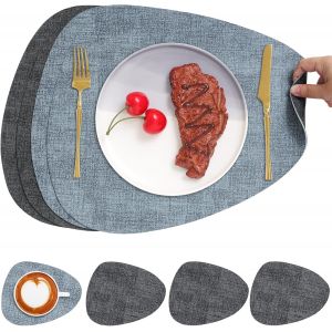 Eryi-Sets De Table Et Dessous De Verre, Double Face Sets De Table Rond Lavable Plastique Antidérapant Set De Table En Simili Cuir (Lot De 4, Gris Bleu Clair) - Neuf