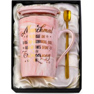 Eryi-Cadeaux Pour Petite Amie - Cadeaux D'anniversaire Pour Amis, Cadeaux Personnalisés Pour Maman, Tasse À Café En Marbre Rose De 14 Onces Avec Impression Dorée Unique, Boîte Cadeau, Cuillère, Carte - Neuf