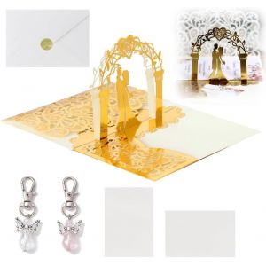 CHECARZHN--NO1-Carte Feliciation Mariage, Pop Up 3D Carte Voeux, Avec 2 Porte-Clés Ange Gardien, Carte De Saint Valentin, Carte Anniversaire Marriage, Cadeaux Pour Les Mariés - Neuf