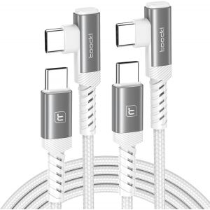 THEF-Câble USB C Coudé 60W, 1 M 2 PCS Cable USB C vers Type C 90 Degrés Charge Rapide avec PD3.0 QC3.0 pour iPhone 15 Plus Pro Max MacBook Pro iPad Galaxy S24 Plus Ultra S23, Blanc - Neuf