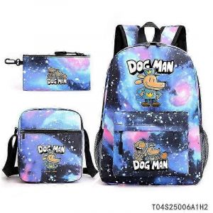 Sac a dos d'ecole isotherme pour enfants avec motif chien et homme Dav Pilkey en 3D, sac a dejeuner, trousse a crayons, cadeaux - Neuf