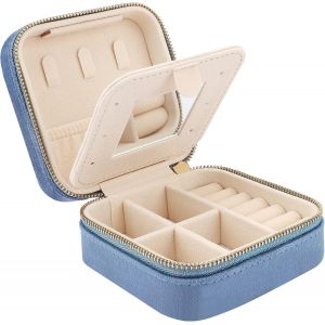 Kalanka-Mini Coffret À Bijoux De Voyage En Velours Avec Miroir, Boîte À Bijoux De Voyage Pour Filles Et Femmes, Petit Organisateur De Bijoux Pour Bagues, Boucles D'oreilles, Colliers, Bleu - Neuf