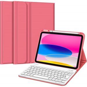 Clavier pour iPad (A16) 11&egrave;me G&eacute;n&eacute;ration 11 Pouces 2025, iPad 10&egrave;me G&eacute;n&eacute;ration 10.9&iquest; 2022 - Clavier AZERTY sans Fil Bluetooth, Housse Multiposition Fonction Ranger Stylet, Rose - Neuf