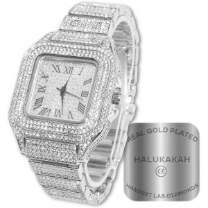 Diamants Montre En Or,Homme Plaqué Or 18k/Or Rose/Rhodium Noir/Plaqué Platine Or Blanc 40mm Largeur Cadran Carré Quartz Avec Chaîne Cubains Bracelet Collier,Avec Boîte Cadeau.[J378] - Neuf