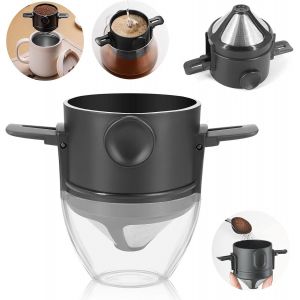 CMWS-Filtres coniques sans papier avec support manuel r&eacute;utilisable double filtre en acier inoxydable 1 &agrave; 2 tasses - Neuf